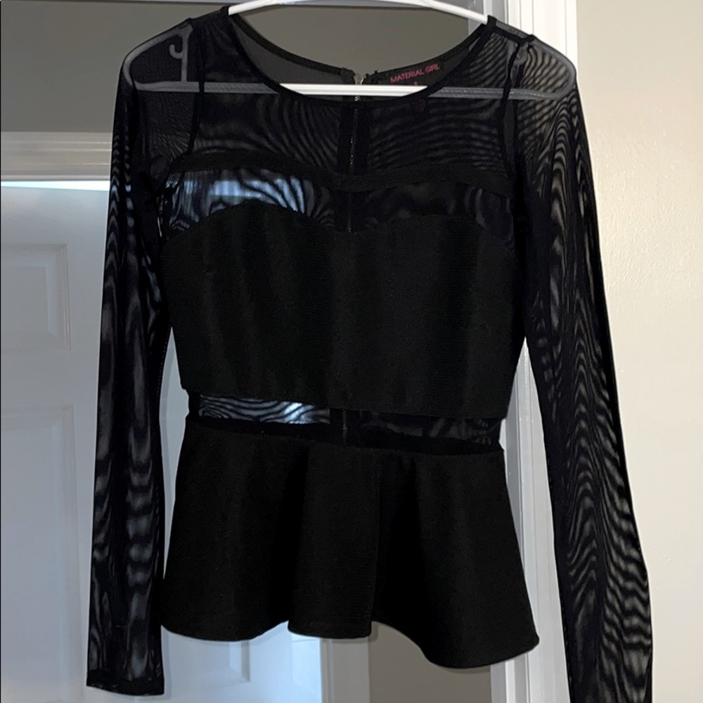 Material Girl Black Mesh Detailed Peblum Waist Top